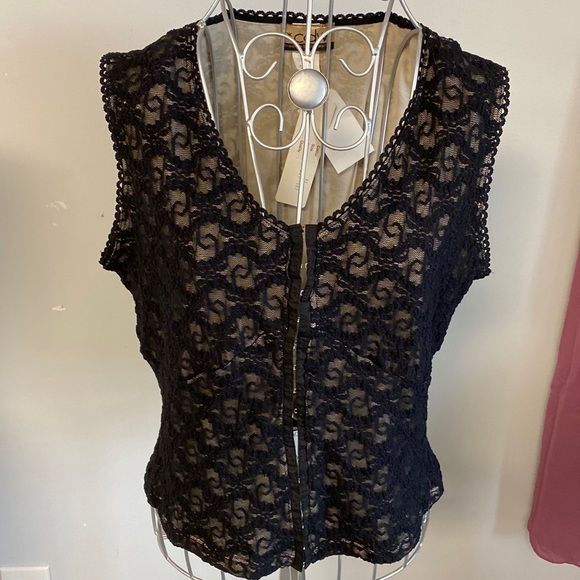 CDW Tops - NWT CDW Black Lace Top Blouse Sleeveless Hook & Eye Fasteners XL